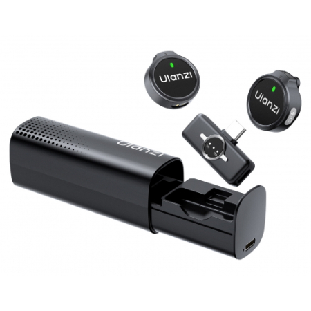 Ulanzi A21 (czarny) - bezprzewodowy zestaw audio, 2x mikrofon (odbiornik USB-C, 24bit, klipsy i paski)
